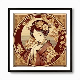 Japan Traditional Geisha Illustration By Ad 98 Art Print