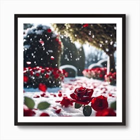 A Covering of Snow in the Rose Garden Art Print