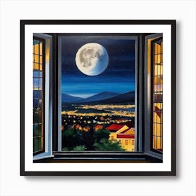 Full Moon From The Window Art Print