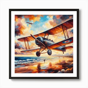 Biplane At Sunset Art Print