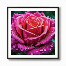 Pink Rose With Raindrops Art Print