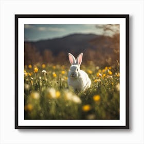 White Rabbit In The Meadow Art Print