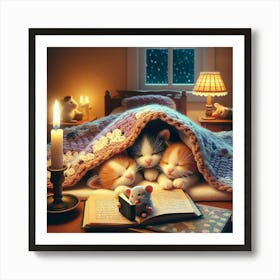 Kittens Sleeping In Bed Art Print