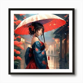 Japanese girl with umbrella Art Print