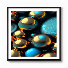 Abstract Gold And Blue Spheres Art Print