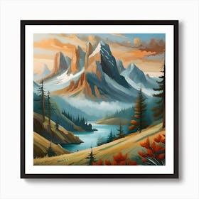 Firefly An Illustration Of A Beautiful Majestic Cinematic Tranquil Mountain Landscape In Neutral Col (2) Art Print