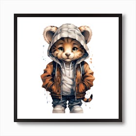 Watercolour Cartoon Tiger In A Hoodie 3 Art Print