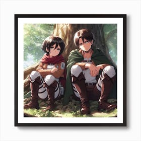 Eren and Mikasa Sitting Under a Tree Art Print