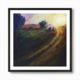 Golden Hour - impressionism nature rural square sun sunset road bedroom living room Art Print