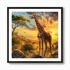 Giraffe At Sunset Art Print