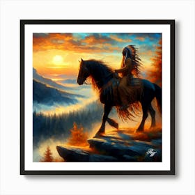 Native American Indian On Cliff Edge 2 Copy Art Print