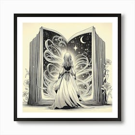 Magic book and girl 2 Art Print