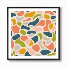 TIDAL POOLS Retro Abstract Shapes in Vintage Colors Blush Orange Indigo Yellow Green Art Print