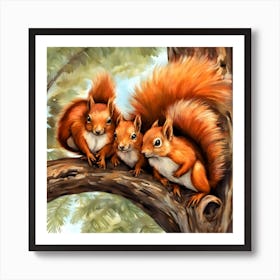 Red Squirrel Family Poster