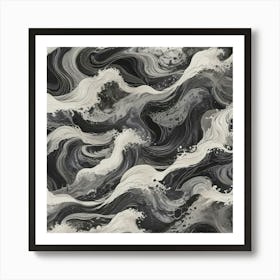 Black And White Waves 1 Art Print