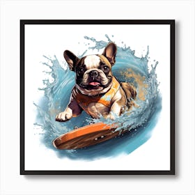 Frenchie Surfing Art By Csaba Fikker 022 Art Print