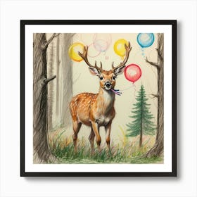 Deer With Balloons Art Print