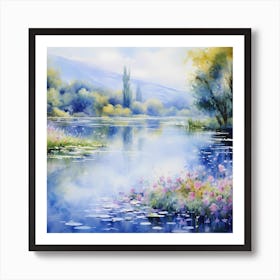 Pastel Rhapsody: Serene Spring by the French Shore Art Print