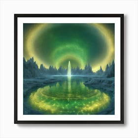 This Is A Surreal, Intricate Green Cg Rendering Graph,A Blue And Yellowe Fountain Of Life,The Transp (1) Art Print