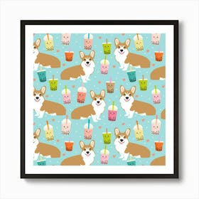 Corgi Boba Tea Bubble Tea Kawaii Food Welsh Corgis Dog Pattern Art Print