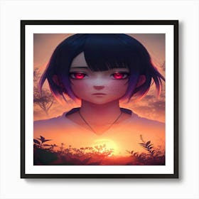 Anime Girl With Red Eyes Art Print