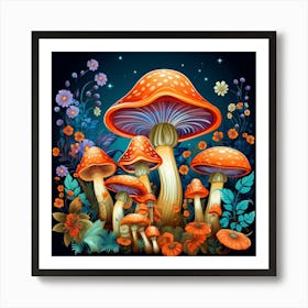 Mushrooms And Flowers 40 Art Print