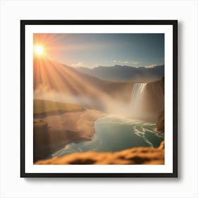 Sunrise Over A Waterfall Art Print