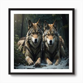 Two Wolves In The Woods Art Print