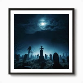 Death Fear Rising Full Fog Gravestone Dark Night Evil Background Holiday Horror Undead (26) Art Print