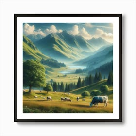 Landscape With Cows Affiche