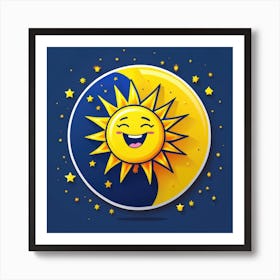 Lovely smiling sun on a blue gradient background 61 Art Print