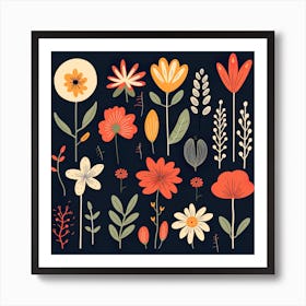 Flowers On A Black Background Art Print