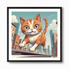 Cat Running In The City 3 Art Print