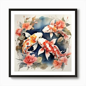 Koi Fishes Couple Watercolor Art Print 2 Art Print