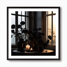 Candlelit Table In Front Of Window Art Print