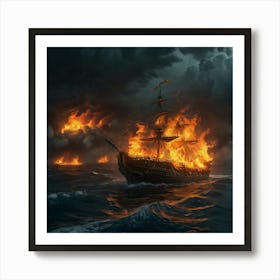Naval Battle Between Pirate Ships Art Print