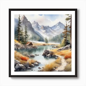 Watercolor Of A Mountain Stream 2 Art Print