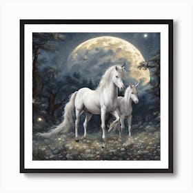 Unicorns In The Moonlight Art Print