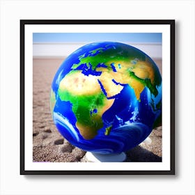 Earth Globe In The Sand Art Print