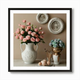 Pink Roses In A Vase Art Print