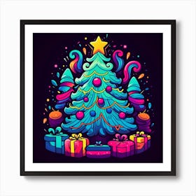 Bright stylish unusual Christmas and New Year Tree Art Print