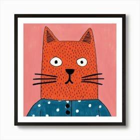 Red Polka Dot Cat 2 Art Print