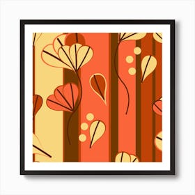 Amber Yellow Stripes Leaves Floral Art Print