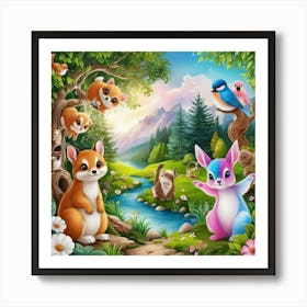 Cute Animals In The Forest Art Print