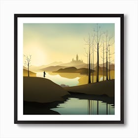 Landscape With Trees And Castle Art Print