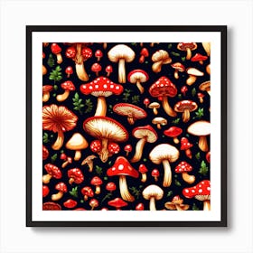 Seamless Pattern With Mushrooms 9 Art Print