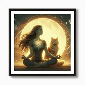 Meditating Woman With Cat 1 Art Print