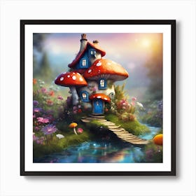 Toadstool House by the River Art Print