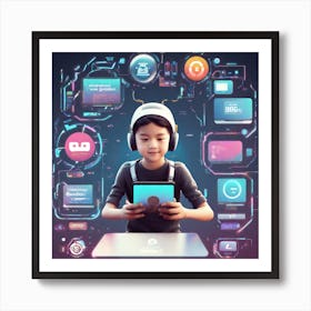 Child Using A Tablet Computer Art Print