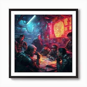 Group Of People Sitting Around A Table Art Print